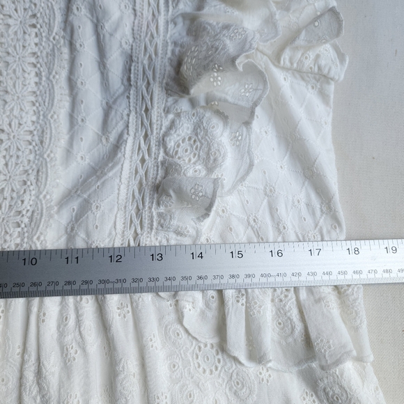 Sezane Chacha Embroidered Eyelet Lace Ruffle Mini Dress In Ecru - Picture 12 of 13
